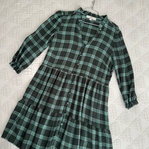 LOFT Plaid Ruffle Button Swing Dress